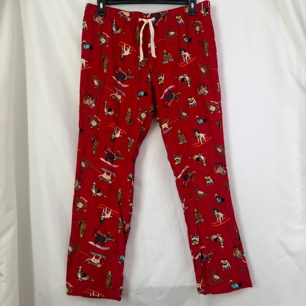 Old Navy Mens Red Cotton Flannel Skiing Dogs Pajama Lounge Pants‎ Large